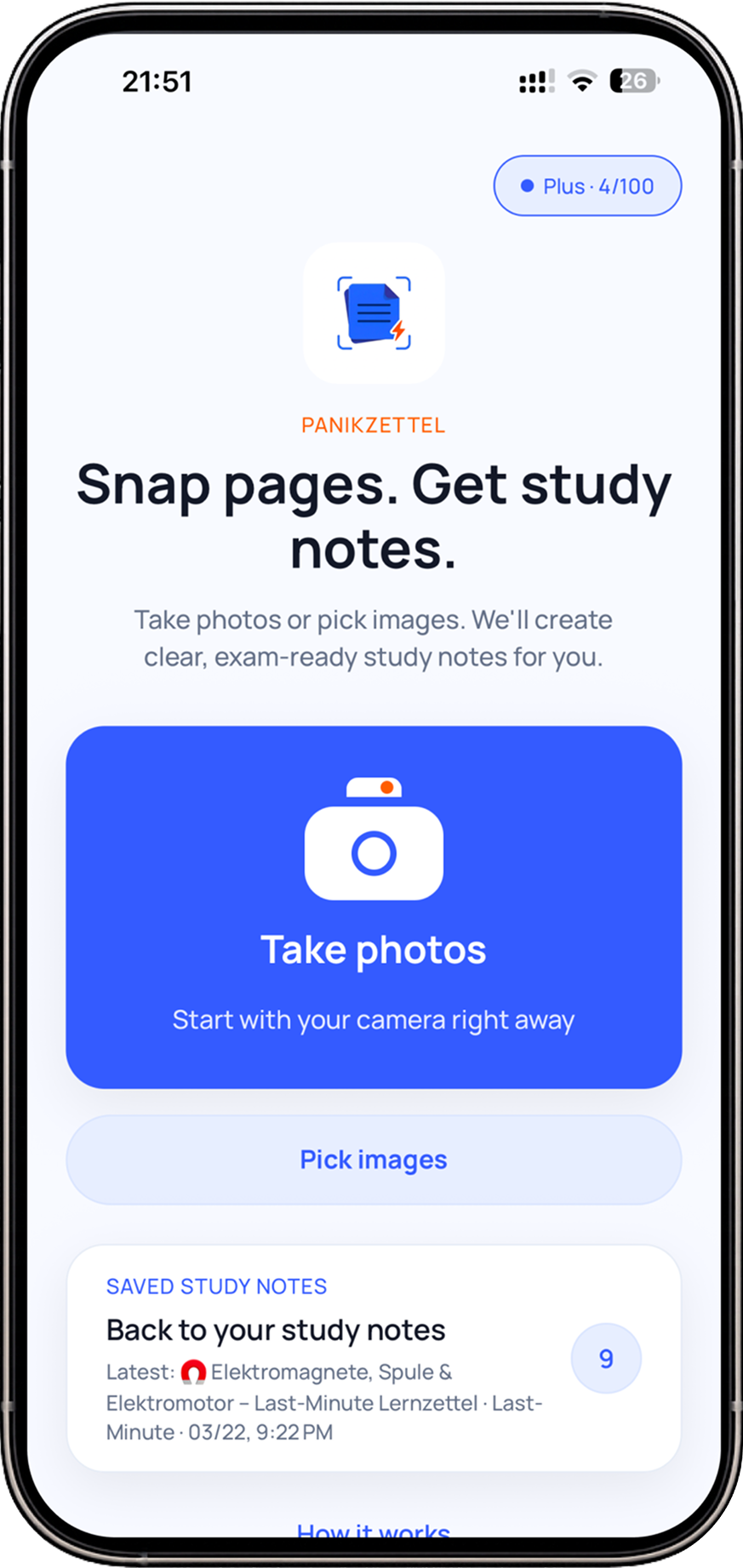 StudyBrief Hero-Screenshot auf Deutsch